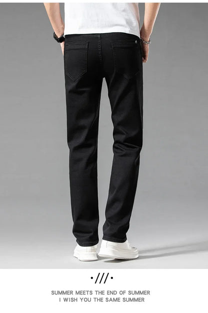 Summer New 98% Cotton Men's Casual Jeans White Classic Fashionable Stretch Straight Denim Trousers Black Brand Clothing Male