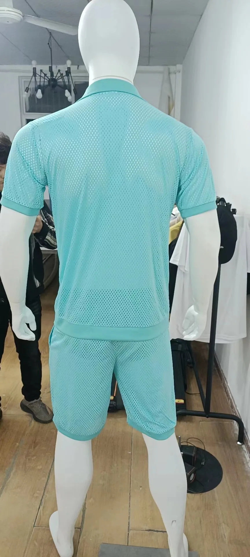 2024 Mesh Breathable Ice Cool Casual Suit Thin Men's Short Sleeve Shorts Two-piece Set