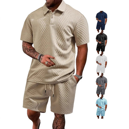 Cross-Border Men's Clothing Summer European and American New Jacquard Cloth Men's Casual Sports Thin Lapel Polo Shirt Short-Sleeved Suit Fabric Breathable and Comfortable Perfect for Daily Wear