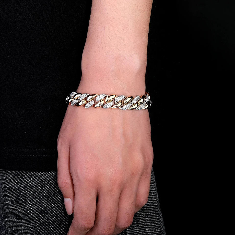 ZAKOL Hip Hop Cuban Chain Women Mens Bracelet Full Shiny Rhinestone Stone Miami Cuban Chain Bracelets Fashion Jewelry