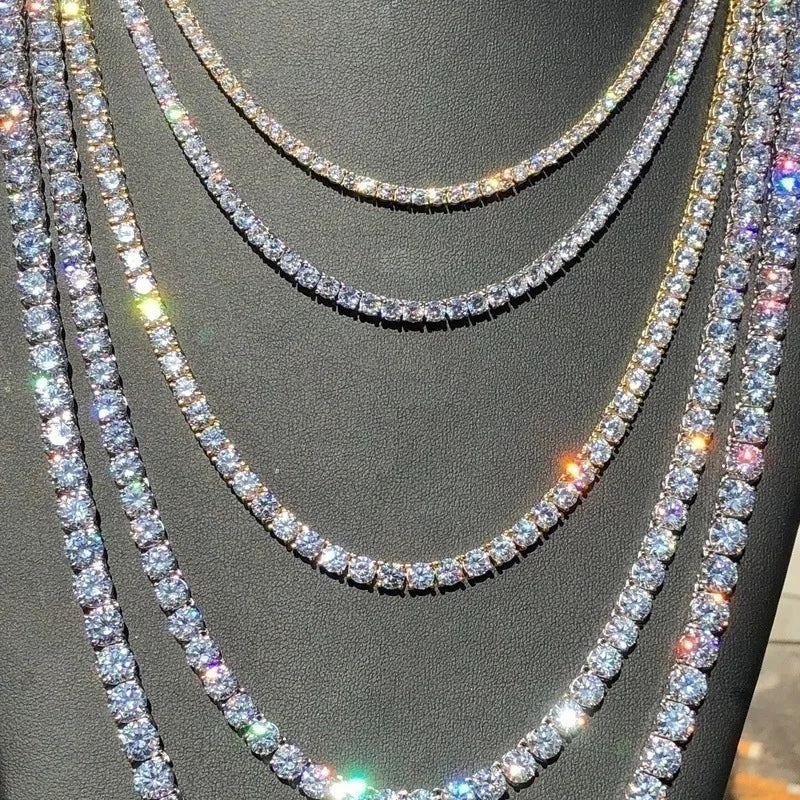 Hip Hop Zircon Crystal Necklace For Men Rock Silver Color Tennis Chain Necklace For Women Fashion Party Jewelry Gift