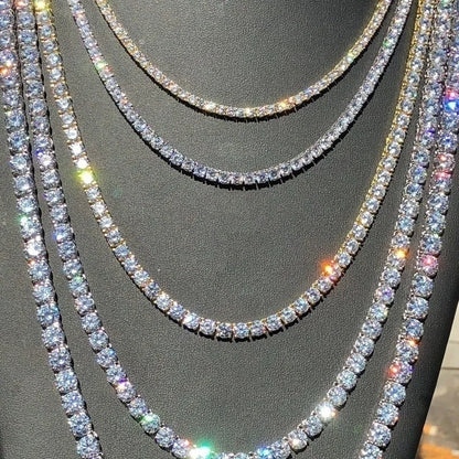 Hip Hop Zircon Crystal Necklace For Men Rock Silver Color Tennis Chain Necklace For Women Fashion Party Jewelry Gift