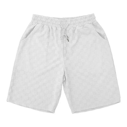 Men's Sports Suit Summer New Korean High Street Jacquard Plaid T-shirt Shorts Two-piece Set Male Casual Retro Loose O-neck Top