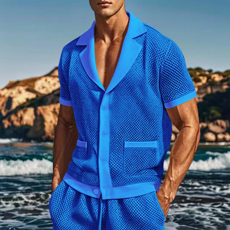 2024 Mesh Breathable Ice Cool Casual Suit Thin Men's Short Sleeve Shorts Two-piece Set