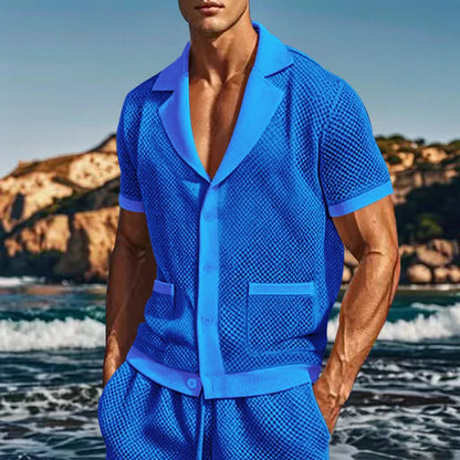 2024 Mesh Breathable Ice Cool Casual Suit Thin Men's Short Sleeve Shorts Two-piece Set