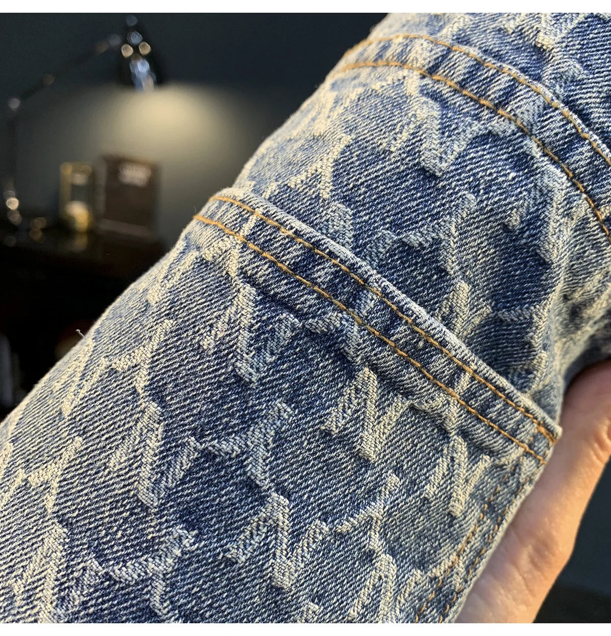 Jacquard denim shorts men's summer 2025 thin casual blue trendy brand loose design five quarter pants