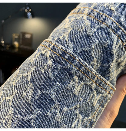 Jacquard denim shorts men's summer 2025 thin casual blue trendy brand loose design five quarter pants