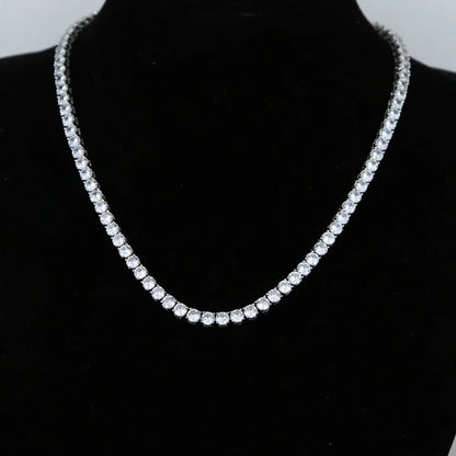 Hip Hop Zircon Crystal Necklace For Men Rock Silver Color Tennis Chain Necklace For Women Fashion Party Jewelry Gift