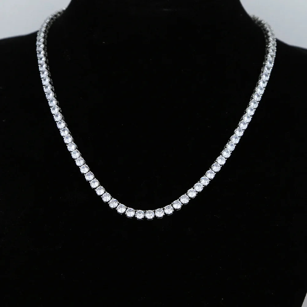Hip Hop Zircon Crystal Necklace For Men Rock Silver Color Tennis Chain Necklace For Women Fashion Party Jewelry Gift