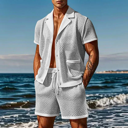 2024 Mesh Breathable Ice Cool Casual Suit Thin Men's Short Sleeve Shorts Two-piece Set