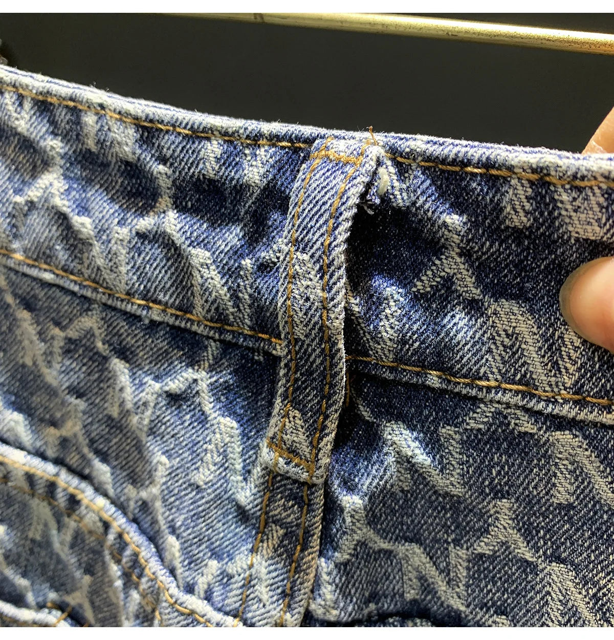 Jacquard denim shorts men's summer 2025 thin casual blue trendy brand loose design five quarter pants
