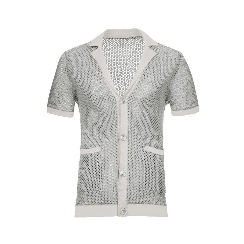 2024 Mesh Breathable Ice Cool Casual Suit Thin Men's Short Sleeve Shorts Two-piece Set