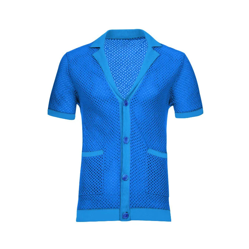 2024 Mesh Breathable Ice Cool Casual Suit Thin Men's Short Sleeve Shorts Two-piece Set