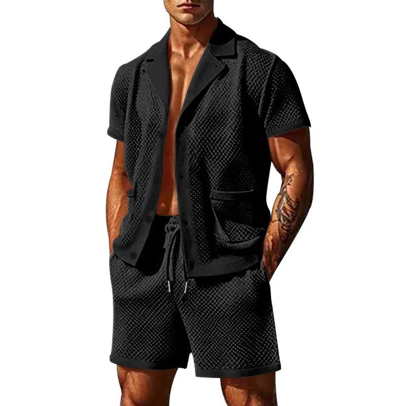2024 Mesh Breathable Ice Cool Casual Suit Thin Men's Short Sleeve Shorts Two-piece Set