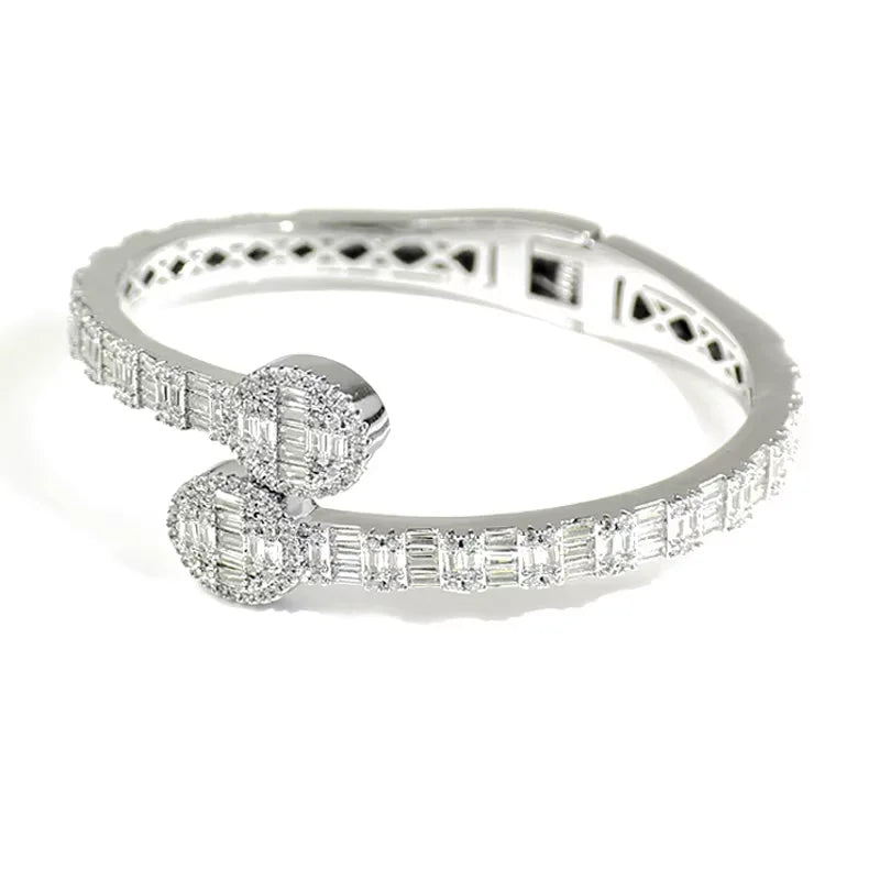 2025 New Iced Out Bling CZ Custom Opened Square Cubic Zircon Paved Hamsa Hand Charm Bracelet Bangle Hip Hop Sparking Jewelry