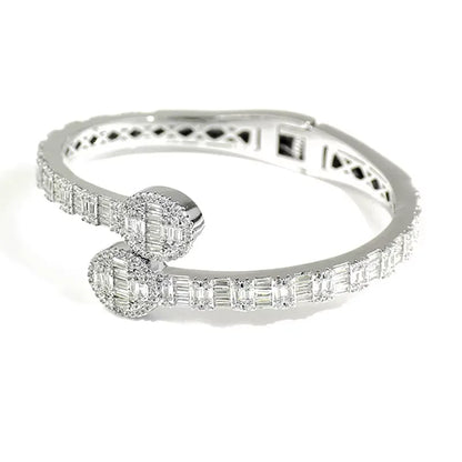 2025 New Iced Out Bling CZ Custom Opened Square Cubic Zircon Paved Hamsa Hand Charm Bracelet Bangle Hip Hop Sparking Jewelry