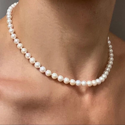 Cool Artificial White Pearl Necklace 1 Pcs Choker Beaded Chain for Men and Women Fashion Jewelry Gift