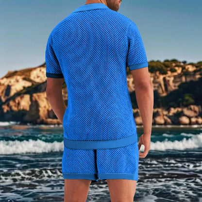 2024 Mesh Breathable Ice Cool Casual Suit Thin Men's Short Sleeve Shorts Two-piece Set