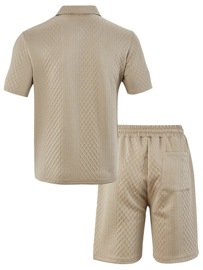 Cross-Border Men's Clothing Summer European and American New Jacquard Cloth Men's Casual Sports Thin Lapel Polo Shirt Short-Sleeved Suit Fabric Breathable and Comfortable Perfect for Daily Wear
