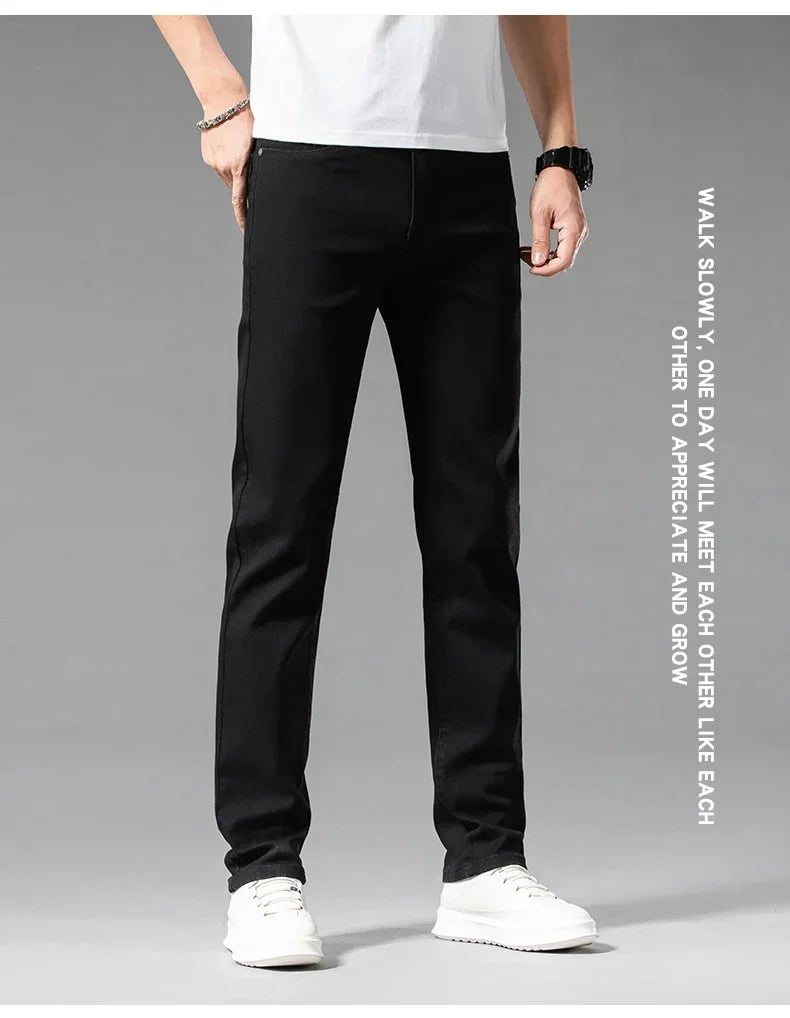 Summer New 98% Cotton Men's Casual Jeans White Classic Fashionable Stretch Straight Denim Trousers Black Brand Clothing Male