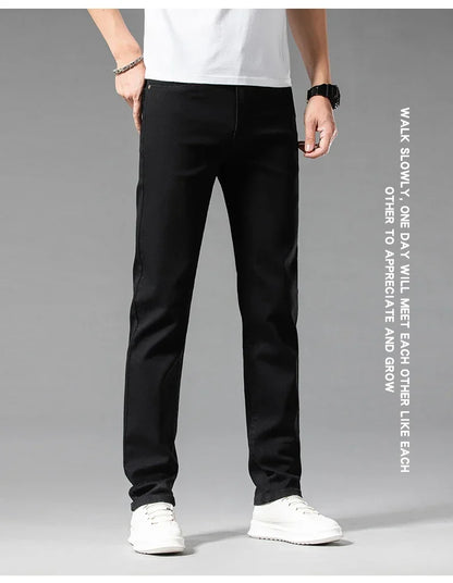 Summer New 98% Cotton Men's Casual Jeans White Classic Fashionable Stretch Straight Denim Trousers Black Brand Clothing Male