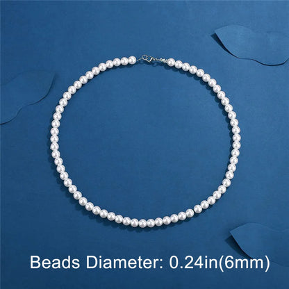 Cool Artificial White Pearl Necklace 1 Pcs Choker Beaded Chain for Men and Women Fashion Jewelry Gift