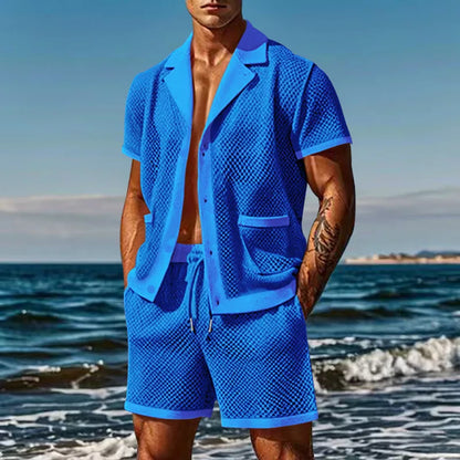 2024 Mesh Breathable Ice Cool Casual Suit Thin Men's Short Sleeve Shorts Two-piece Set