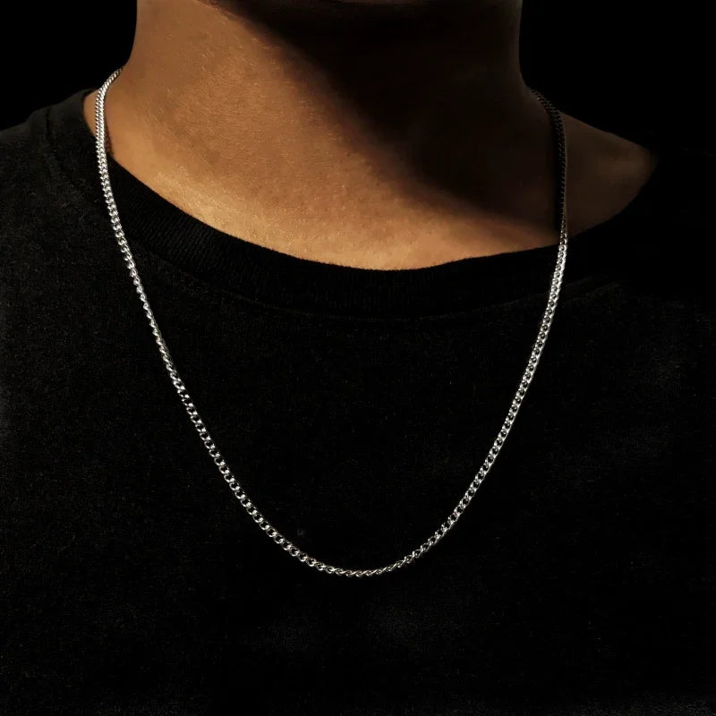 3mm Men's Cuban Chain Necklace Simple Stainless Steel Necklace Fashion Titanium Steel Jewelry Trend Accessories Party Gifts