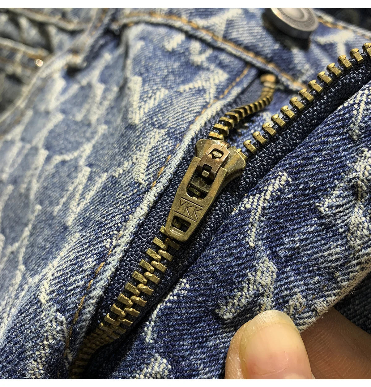 Jacquard denim shorts men's summer 2025 thin casual blue trendy brand loose design five quarter pants