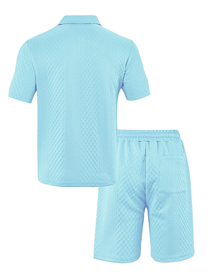 Cross-Border Men's Clothing Summer European and American New Jacquard Cloth Men's Casual Sports Thin Lapel Polo Shirt Short-Sleeved Suit Fabric Breathable and Comfortable Perfect for Daily Wear