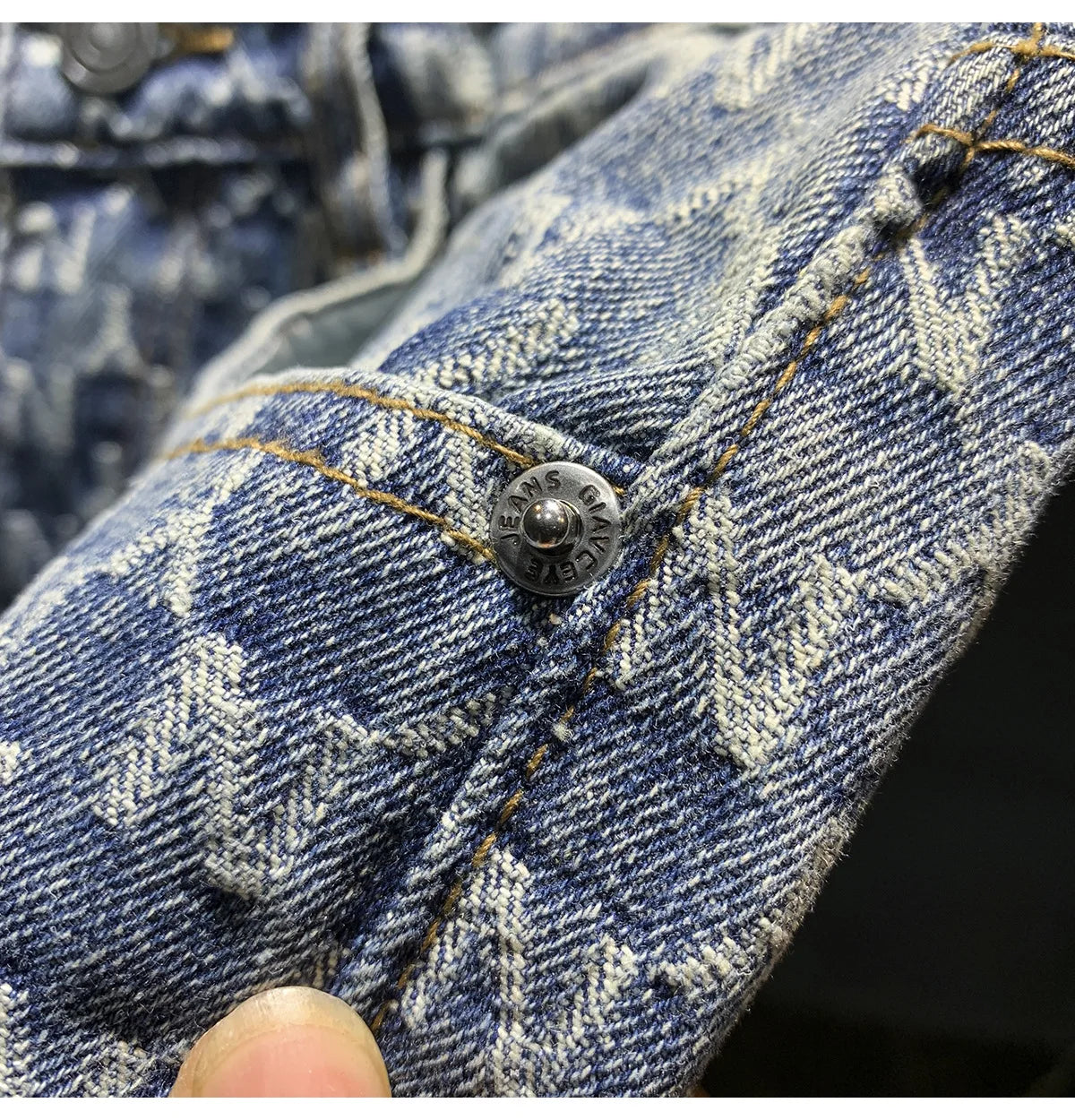 Jacquard denim shorts men's summer 2025 thin casual blue trendy brand loose design five quarter pants