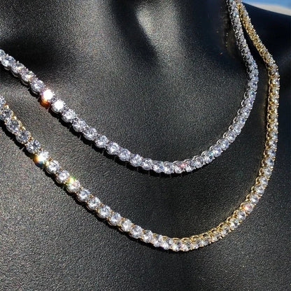 Hip Hop Zircon Crystal Necklace For Men Rock Silver Color Tennis Chain Necklace For Women Fashion Party Jewelry Gift