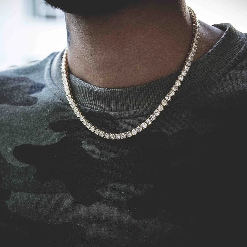 Hip Hop Zircon Crystal Necklace For Men Rock Silver Color Tennis Chain Necklace For Women Fashion Party Jewelry Gift
