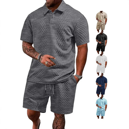 Cross-Border Men's Clothing Summer European and American New Jacquard Cloth Men's Casual Sports Thin Lapel Polo Shirt Short-Sleeved Suit Fabric Breathable and Comfortable Perfect for Daily Wear