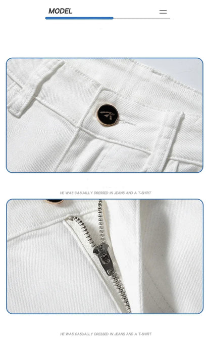 Summer New 98% Cotton Men's Casual Jeans White Classic Fashionable Stretch Straight Denim Trousers Black Brand Clothing Male
