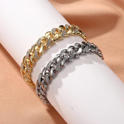 ZAKOL Hip Hop Cuban Chain Women Mens Bracelet Full Shiny Rhinestone Stone Miami Cuban Chain Bracelets Fashion Jewelry