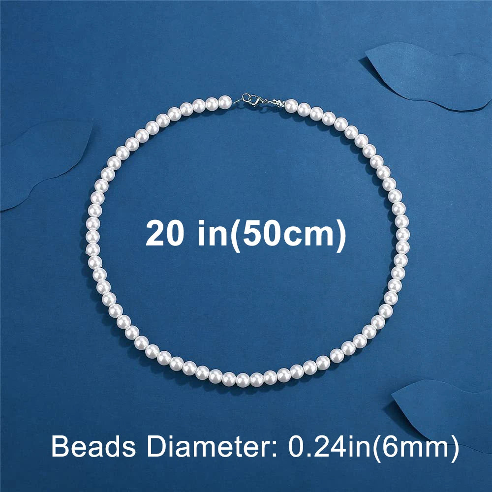 Cool Artificial White Pearl Necklace 1 Pcs Choker Beaded Chain for Men and Women Fashion Jewelry Gift