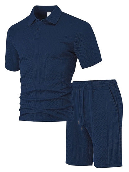 Cross-Border Men's Clothing Summer European and American New Jacquard Cloth Men's Casual Sports Thin Lapel Polo Shirt Short-Sleeved Suit Fabric Breathable and Comfortable Perfect for Daily Wear