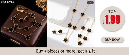 GANEMLY New Fashion Double Sided Green Five Leaf Flower Charm Bracelets For Women Girl Stainless Steel Clover Jewelry Gifts