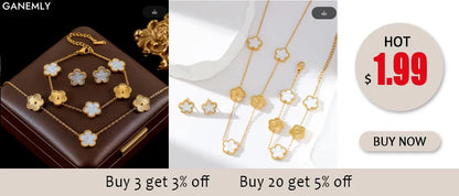 GANEMLY New Fashion Double Sided Green Five Leaf Flower Charm Bracelets For Women Girl Stainless Steel Clover Jewelry Gifts