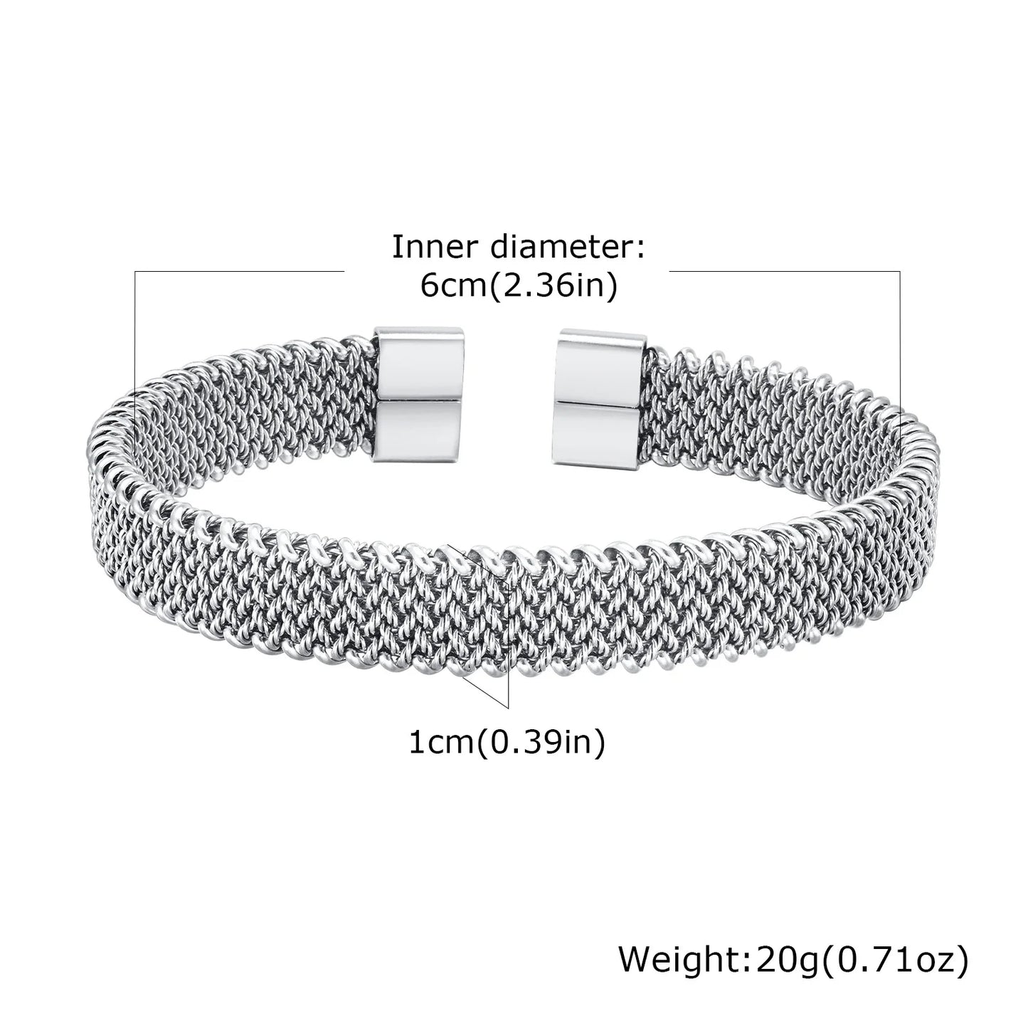 Vnox 10mm Woven Mesh Stainless Steel Open Bangle for Men Women,Vintage Adjustable Cuff Bracelets