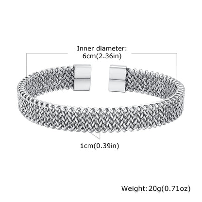 Vnox 10mm Woven Mesh Stainless Steel Open Bangle for Men Women,Vintage Adjustable Cuff Bracelets
