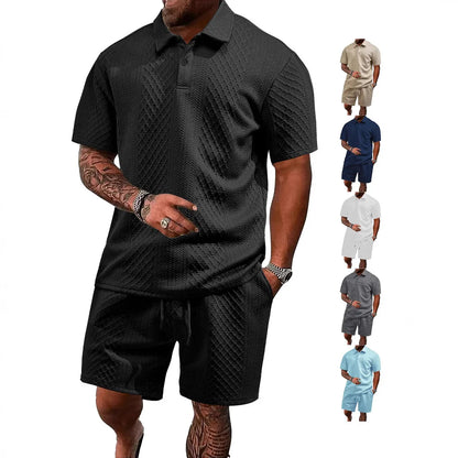 Cross-Border Men's Clothing Summer European and American New Jacquard Cloth Men's Casual Sports Thin Lapel Polo Shirt Short-Sleeved Suit Fabric Breathable and Comfortable Perfect for Daily Wear