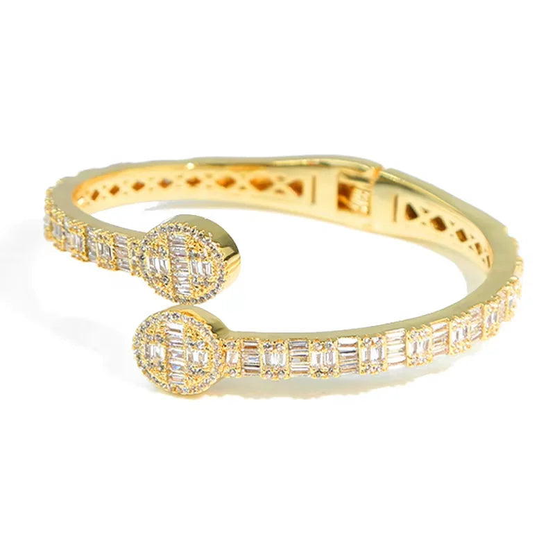 2025 New Iced Out Bling CZ Custom Opened Square Cubic Zircon Paved Hamsa Hand Charm Bracelet Bangle Hip Hop Sparking Jewelry