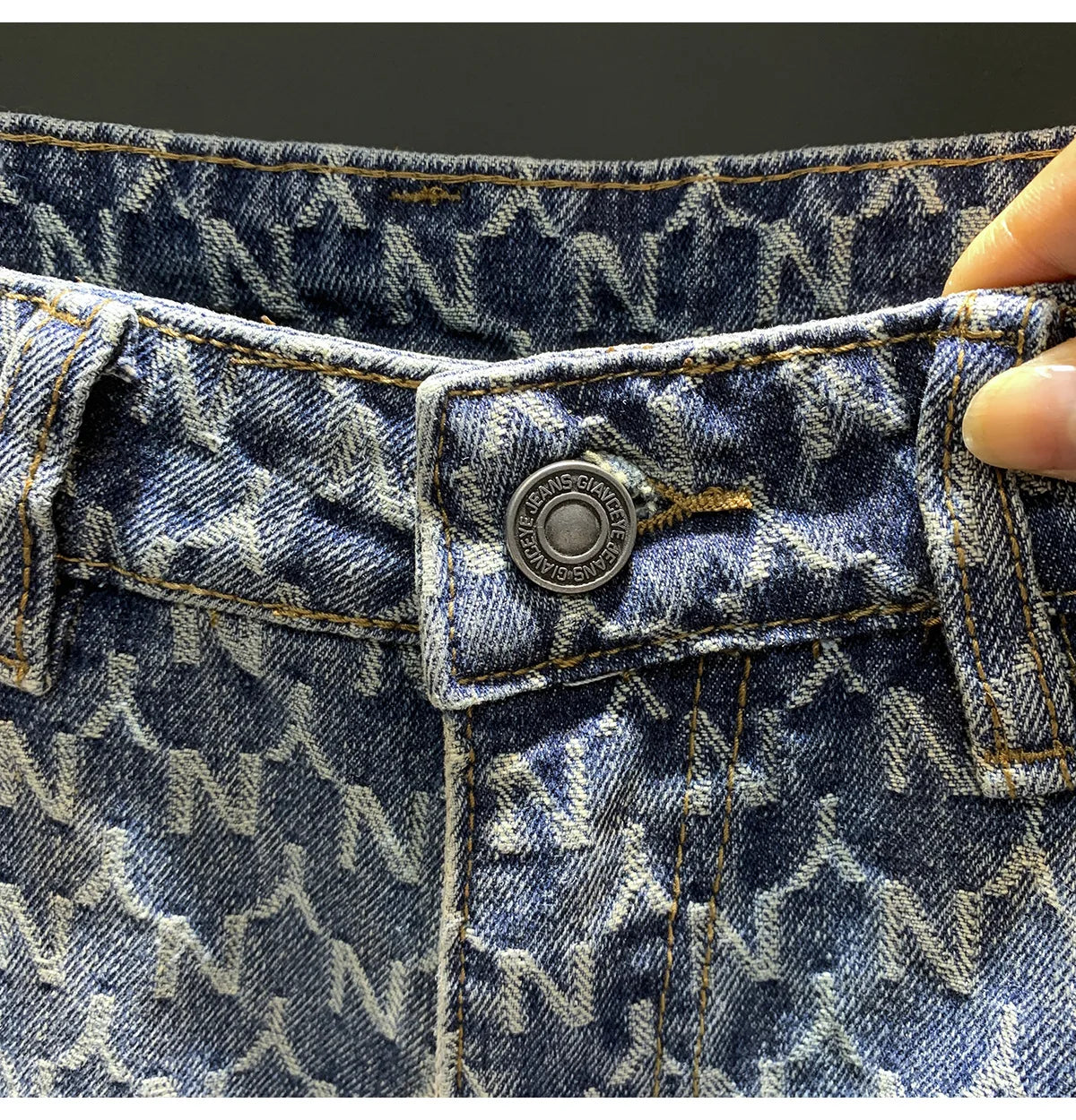 Jacquard denim shorts men's summer 2025 thin casual blue trendy brand loose design five quarter pants