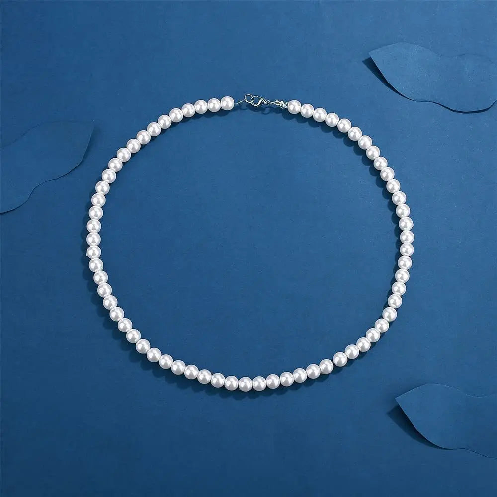 Cool Artificial White Pearl Necklace 1 Pcs Choker Beaded Chain for Men and Women Fashion Jewelry Gift