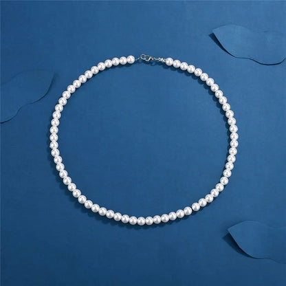 Cool Artificial White Pearl Necklace 1 Pcs Choker Beaded Chain for Men and Women Fashion Jewelry Gift