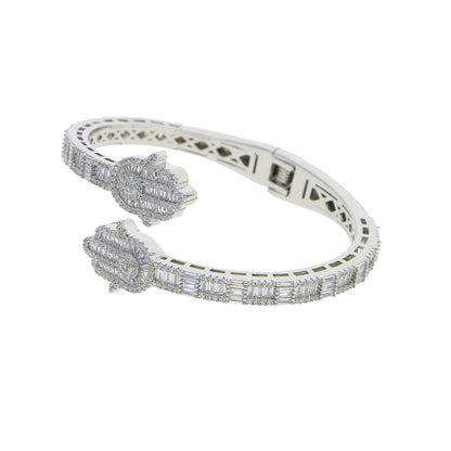 2025 New Iced Out Bling CZ Custom Opened Square Cubic Zircon Paved Hamsa Hand Charm Bracelet Bangle Hip Hop Sparking Jewelry