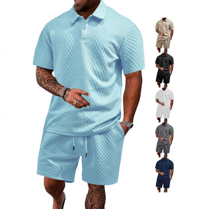 Cross-Border Men's Clothing Summer European and American New Jacquard Cloth Men's Casual Sports Thin Lapel Polo Shirt Short-Sleeved Suit Fabric Breathable and Comfortable Perfect for Daily Wear
