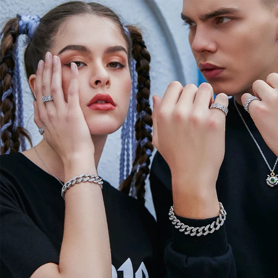 ZAKOL Hip Hop Cuban Chain Women Mens Bracelet Full Shiny Rhinestone Stone Miami Cuban Chain Bracelets Fashion Jewelry